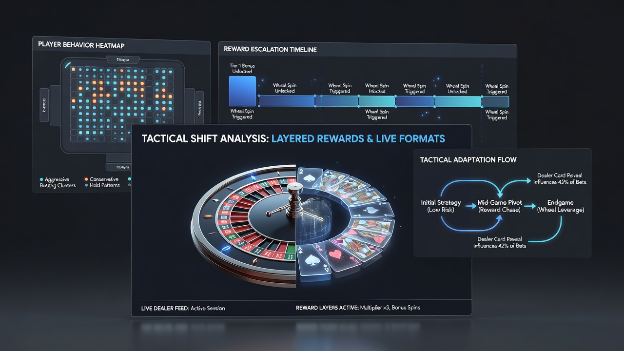 Roulette wiel in live dealer setting met beloningsmultipliers en tactische aanpassingen zichtbaar